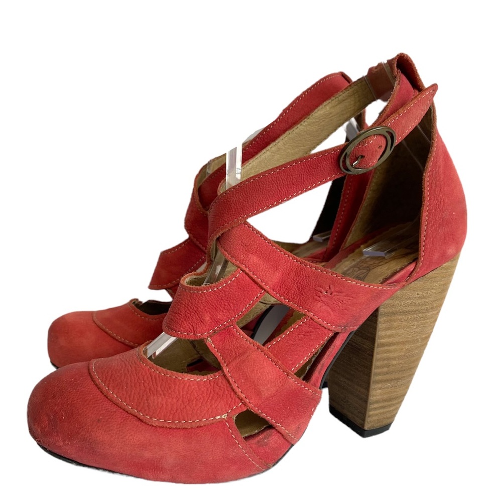 Fly London Red Suede Cutout Block Heel Pumps